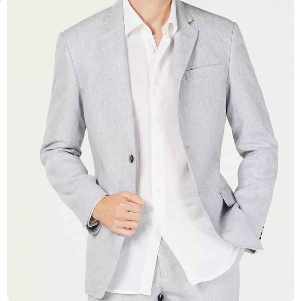 Tasso Elba Linen Grey Slate Blazer Suit Jacket